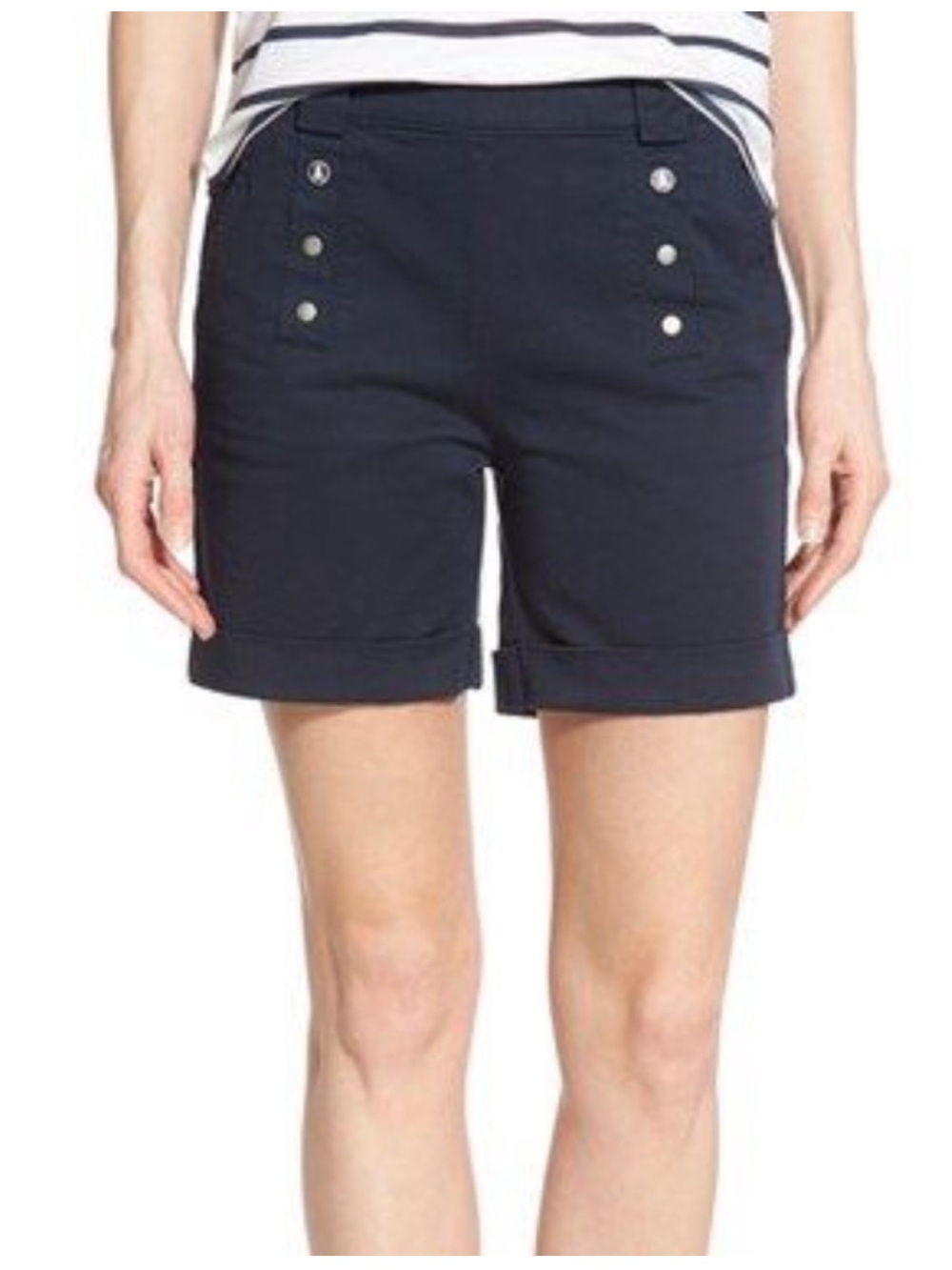 BARBOUR Navy Bowline Cuffed Cotton Shorts with Button Trim - Picture 11 of 11